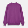 View 3 of product The Turnbull & Asser Magenta Cashmere Crewneck Jumper, featuring ribbed cuffs, hem, and collar, is shown against a plain white background.