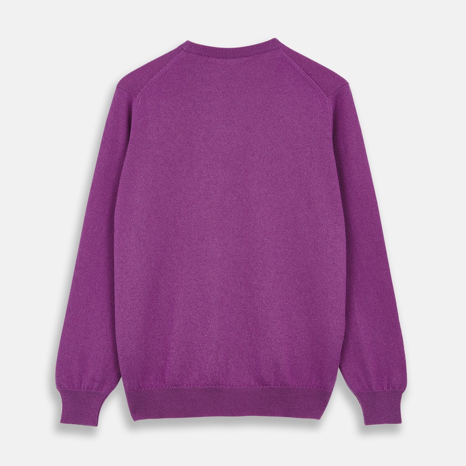 View 3 of product The Turnbull & Asser Magenta Cashmere Crewneck Jumper, featuring ribbed cuffs, hem, and collar, is shown against a plain white background.