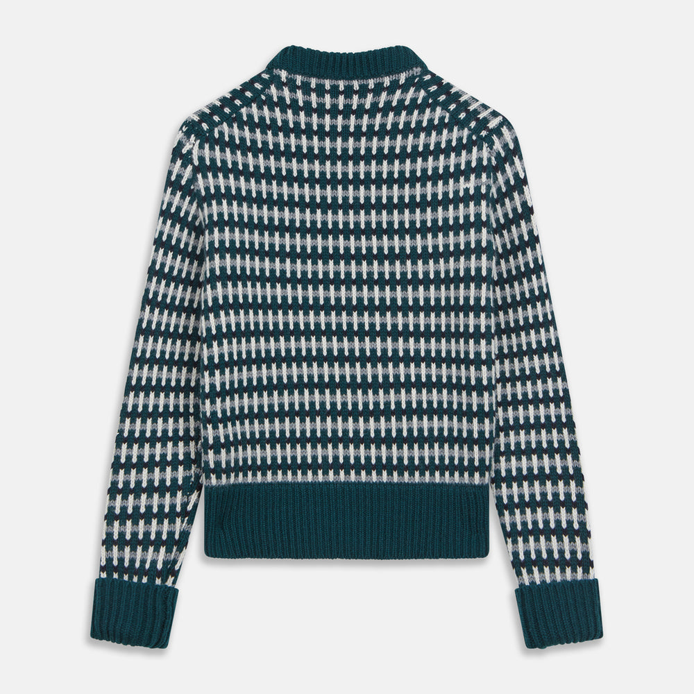 The Holly Green Knitted Cashmere Crewneck Jumper by Turnbull & Asser features a ribbed neckline, cuffs, and hem—a timeless investment piece for fans of signature knits.