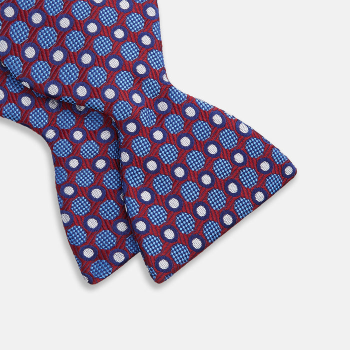 Burgundy and Blue Circle and Spot Silk Bow Tie Image 2