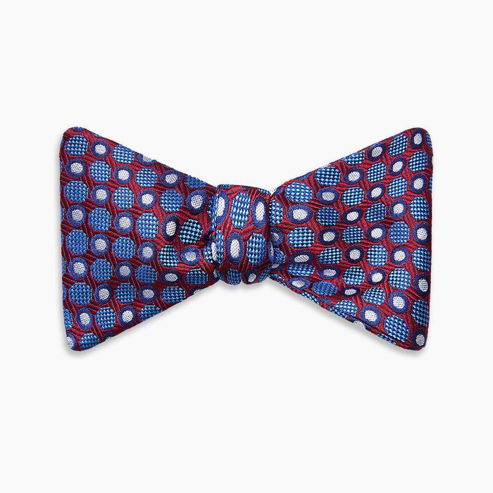 Burgundy and Blue Circle and Spot Silk Bow Tie Image 3
