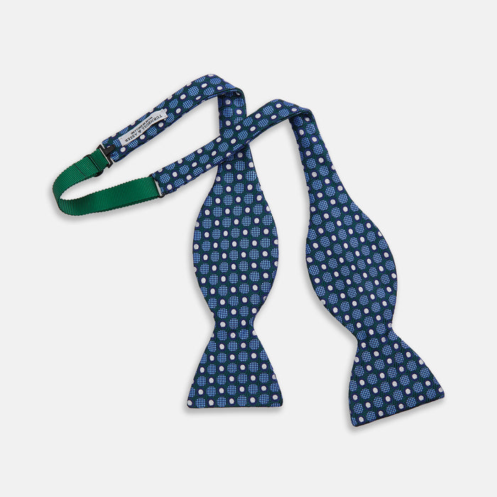 Forest Green and Blue Circle and Spot Silk Bow Tie Image 1