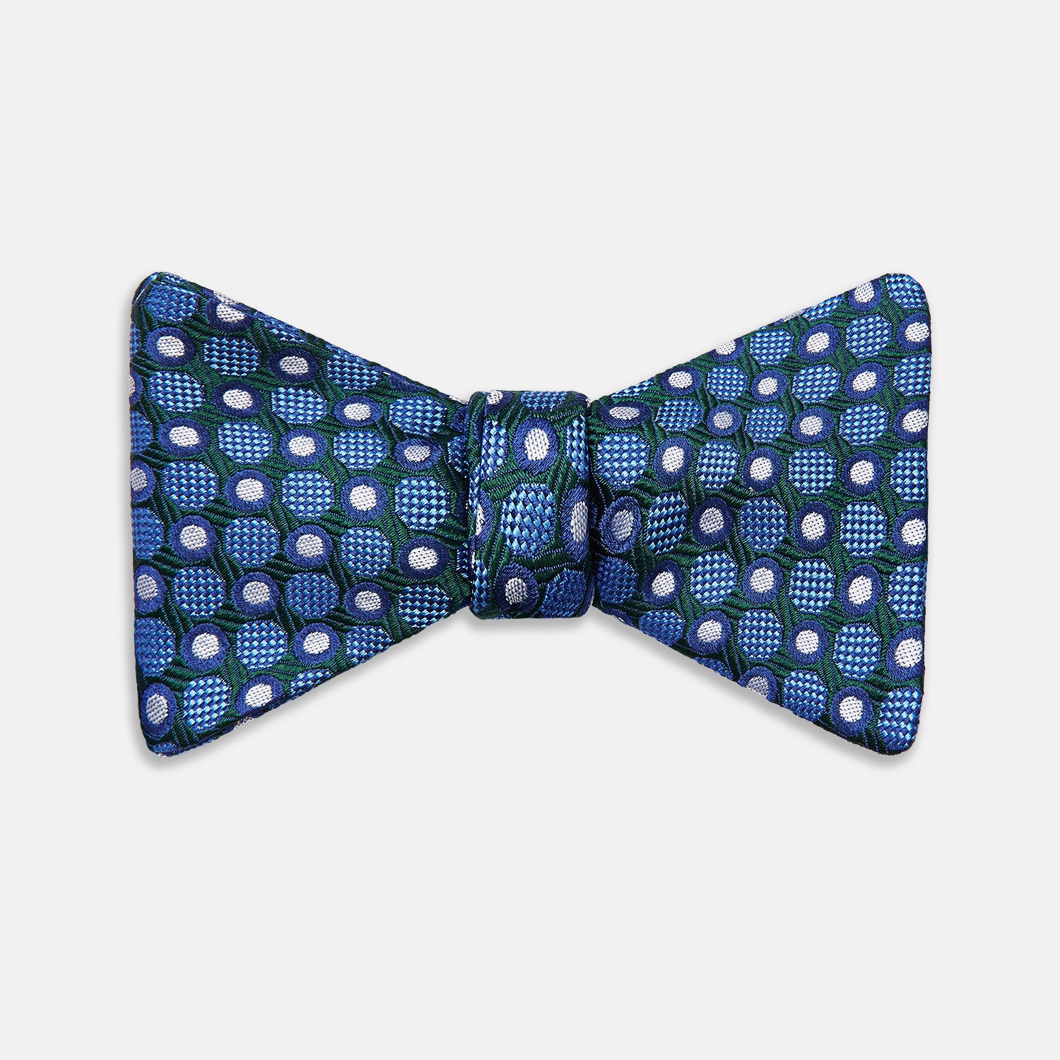 View 1 of product Forest Green and Blue Circle and Spot Silk Bow Tie