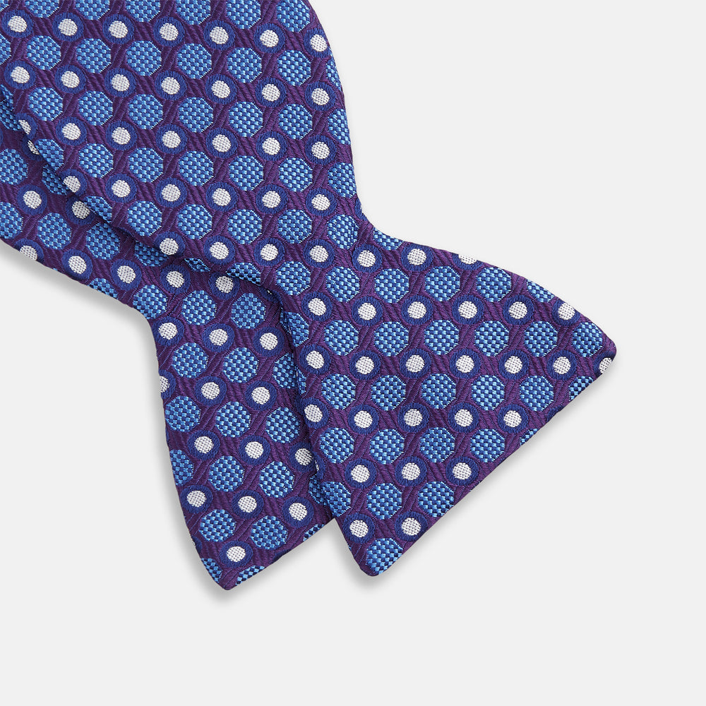 Plum and Blue Circle and Spot Silk Bow Tie