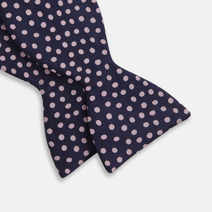 Navy and Pink Paint Spot Silk Bow Tie Image 2