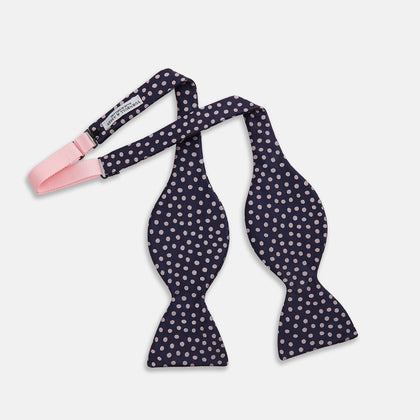 Navy and Pink Paint Spot Silk Bow Tie Image 1