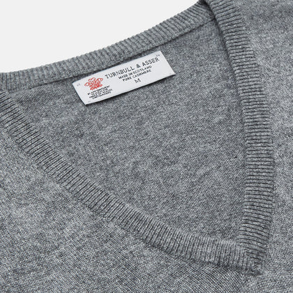 Flannel Grey V-Neck Cashmere Jumper Image 1