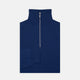 Turnbull & Asser’s Blue Half-Zip Cashmere Jumper with a high collar is neatly folded on a white background, its left sleeve partially tucked under—ideal for winter layering.