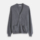 The Grey Fine Cashmere Cardigan by Turnbull & Asser is a long-sleeve, button-up sweater with two front pockets, shown on a white background.