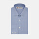A Turnbull & Asser Blue Prince of Wales Check Shirt with Regent collar and button cuffs, neatly folded to show its white buttons and inside-collar label, is displayed against a plain white background.