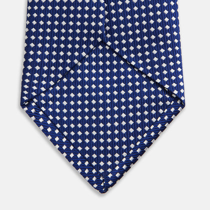 Slim Diamond Navy and White Silk Tie Image 3