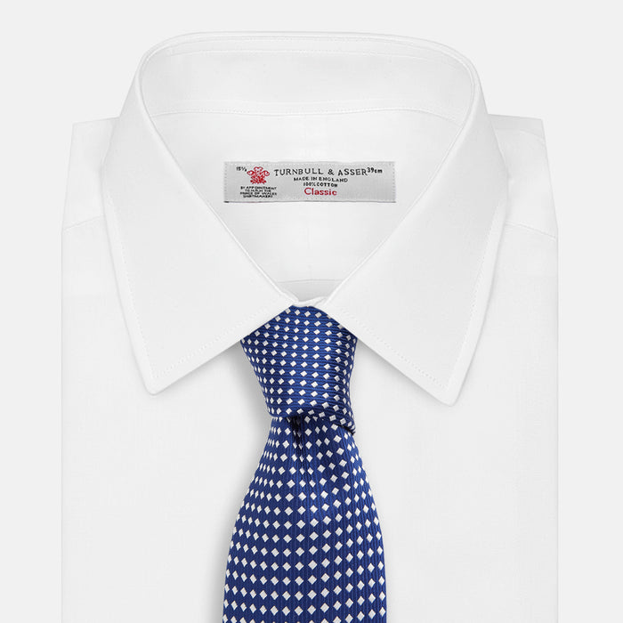 Slim Diamond Navy and White Silk Tie Image 1