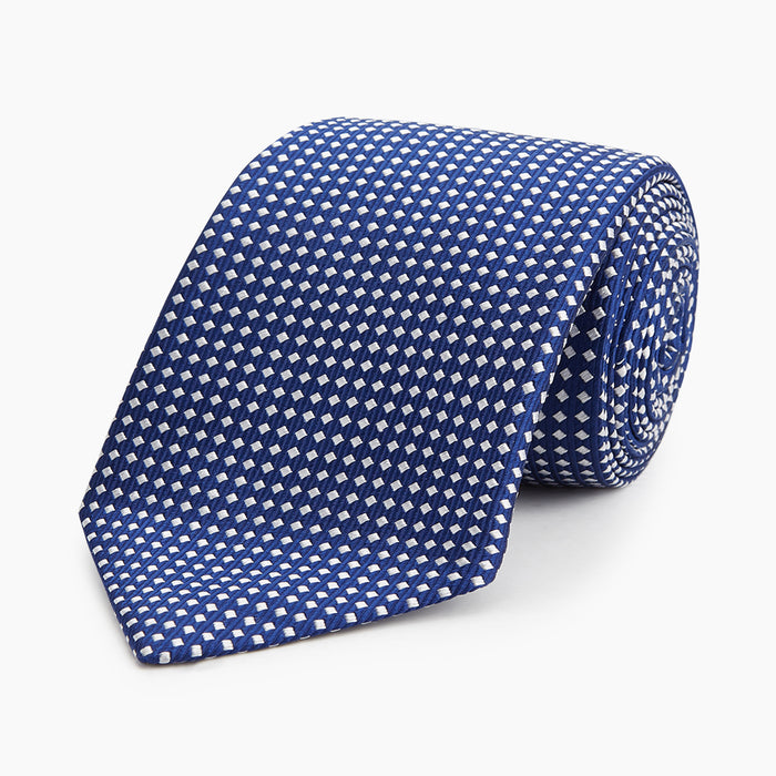 Slim Diamond Navy and White Silk Tie Image 4