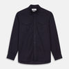 View 1 of product The Turnbull & Asser Midnight Blue Corduroy Officer Weekend Fit Shirt features a soft Dorset collar, relaxed fit, 1-button cuffs, and two button-flap chest pockets, shown on a white background.