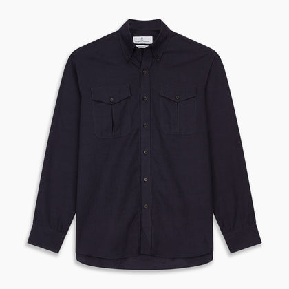 Midnight Blue Corduroy Officer Weekend Fit Shirt with Dorset Collar and 1-Button Cuffs Image 4