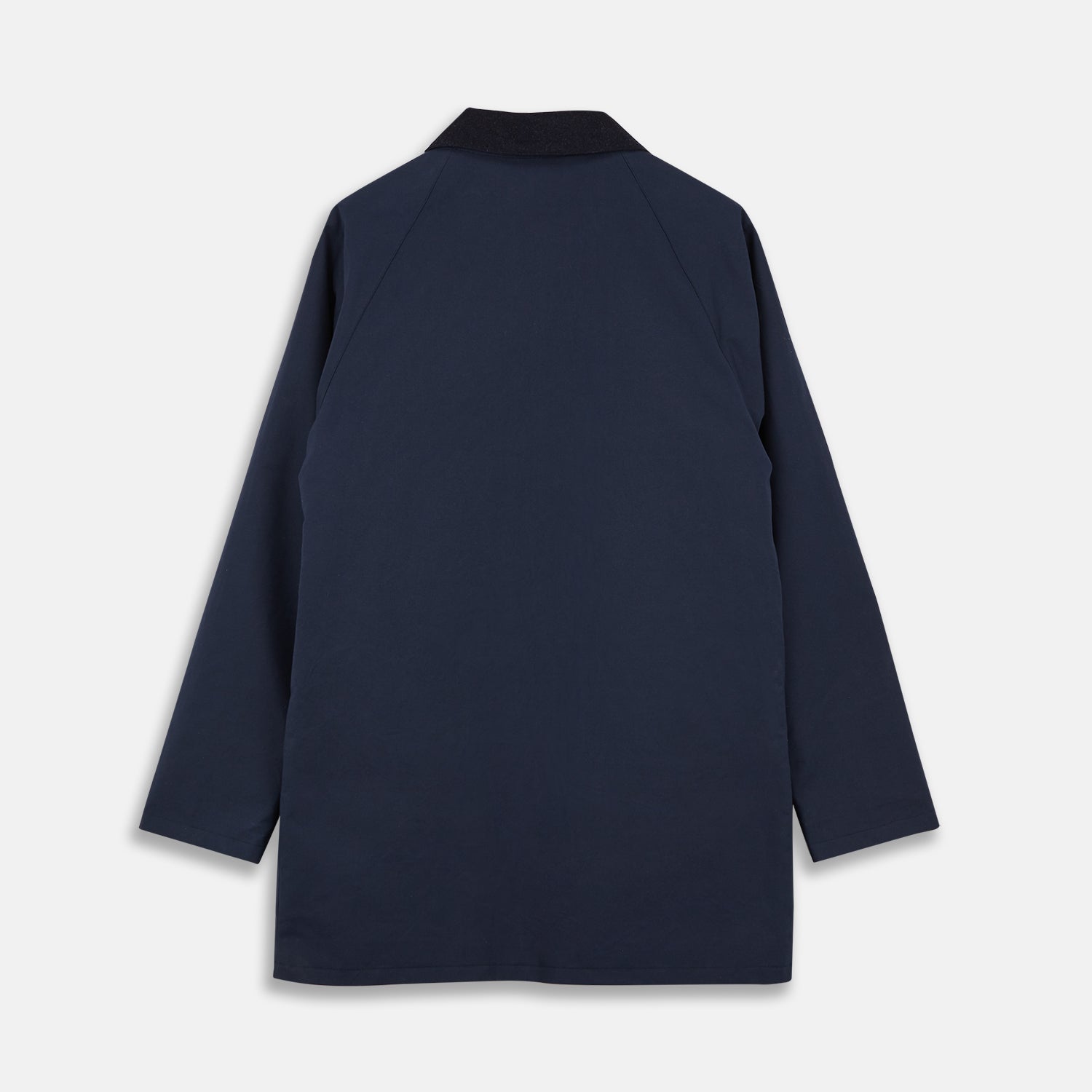 View 7 of product The Turnbull & Asser Navy Dry-Waxed Cotton Field Jacket features a collar, front zipper with snap buttons, two chest pockets, and large hip flap pockets, shown laid flat on a plain white background.
