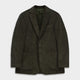 The Turnbull & Asser Olive Green Corduroy Jacket, crafted from pure cotton with notched lapels, two buttons, patch and welt chest pockets, displays Italian tailoring and is shown laid flat on a white background.