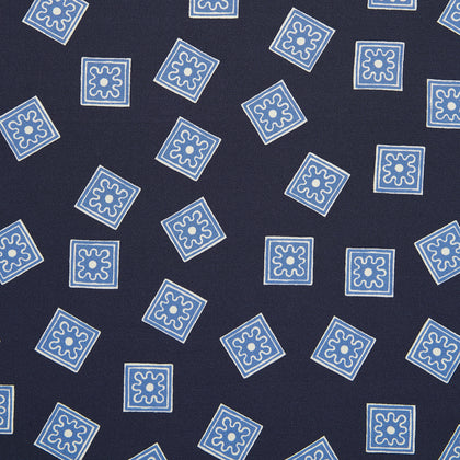 Navy and Sky Blue Tiled Floral Silk Pocket Square Image 1