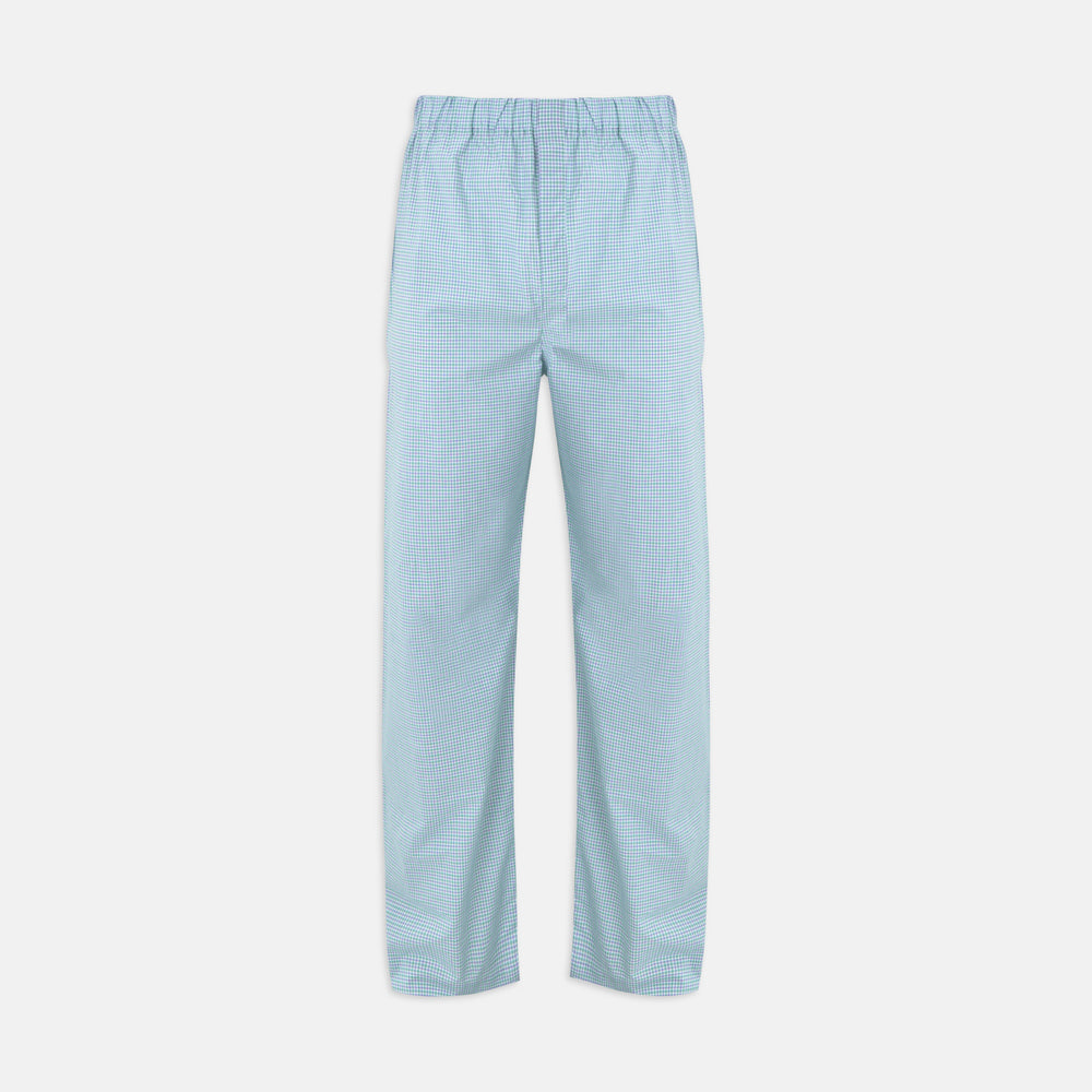 Kelly Green Check Modern Pyjama Trousers by Turnbull & Asser, crafted from superfine cotton with an elastic waistband for a modern look, shown against a plain white background.