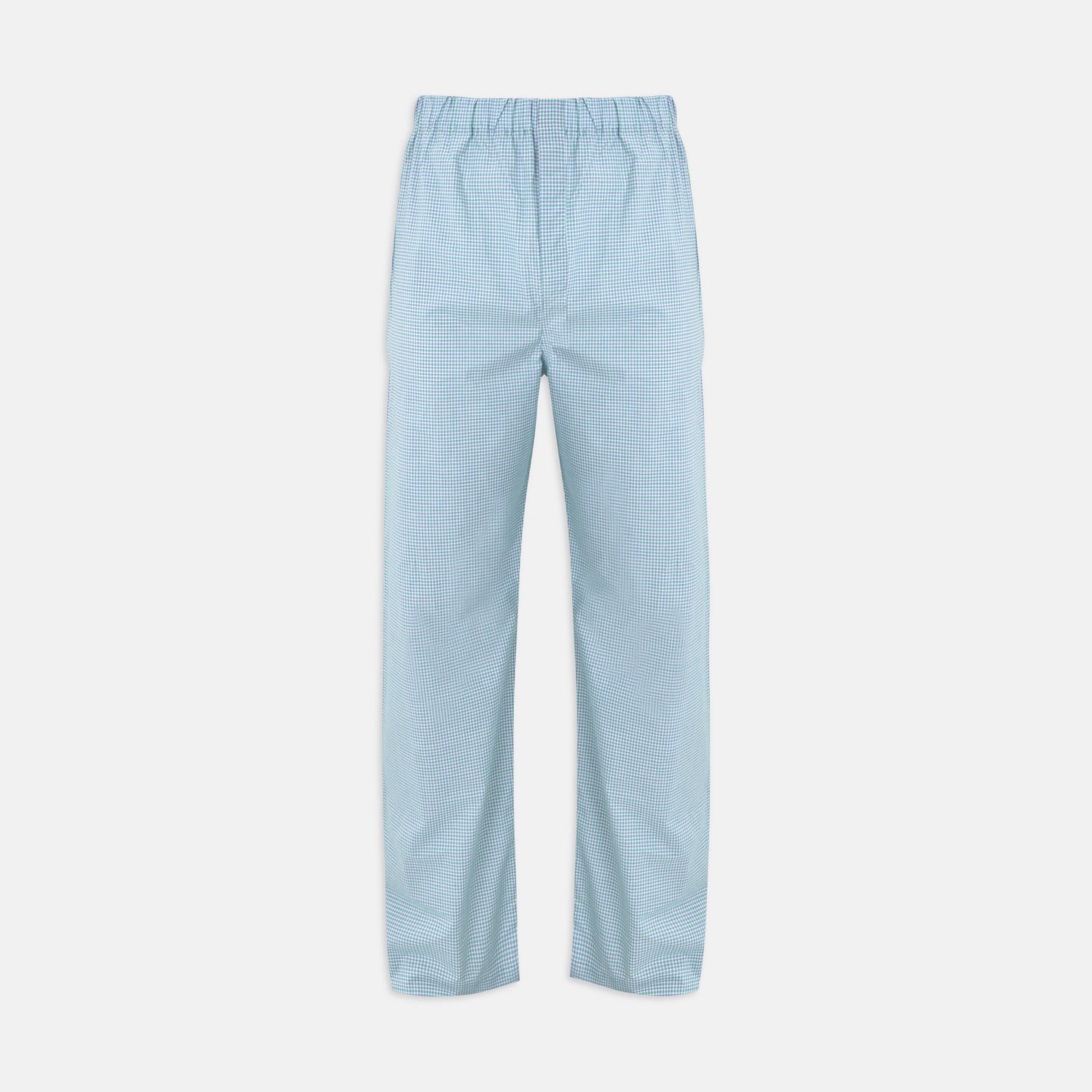 View 1 of product Kelly Green Check Modern Pyjama Trousers by Turnbull & Asser, crafted from superfine cotton with an elastic waistband for a modern look, shown against a plain white background.