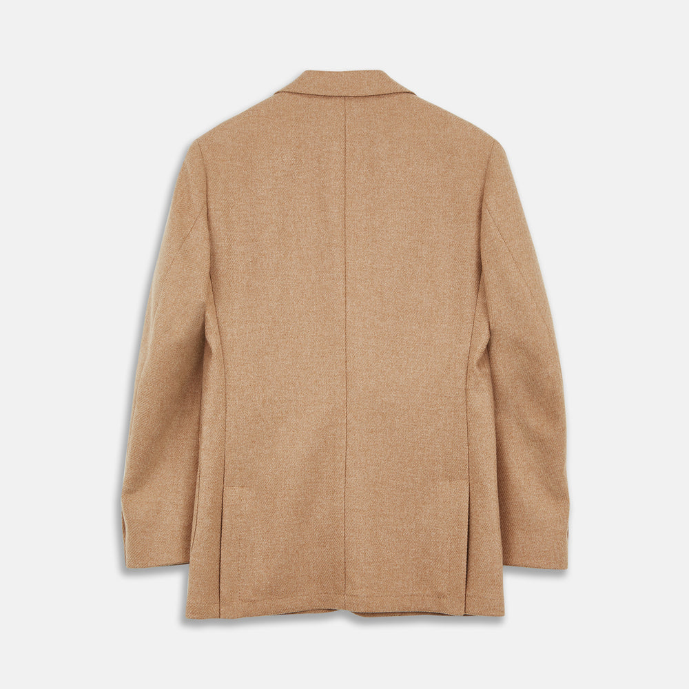 The Camel Merino Wool Blazer by Turnbull & Asser features a classic notch lapel, two front pockets, and two dark buttons. Shown against a white background.