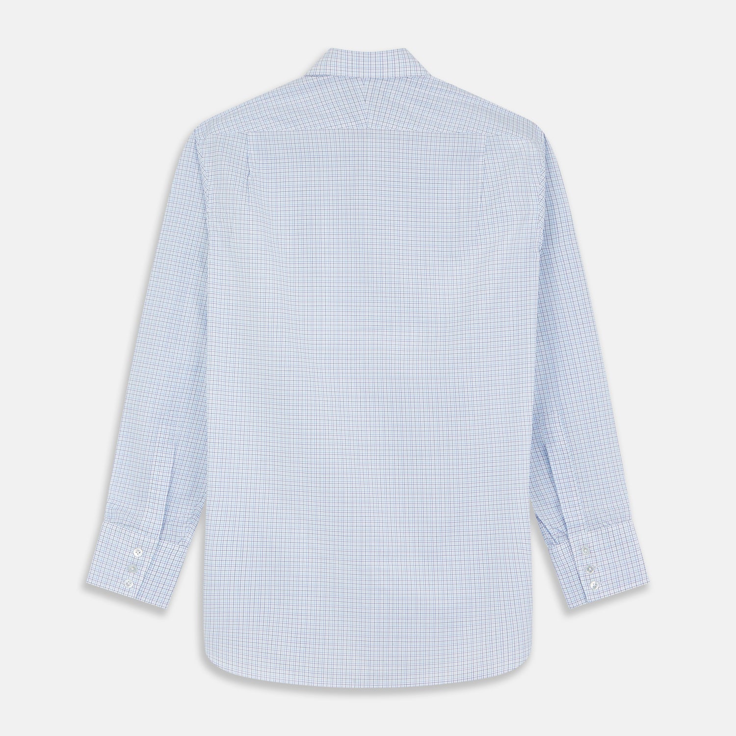 View 5 of product The Turnbull & Asser Purple Multi Check Regular Fit Mayfair Shirt features a long-sleeve design with button-down front, classic collar, and buttoned cuffs—ideal for a smart-casual look, shown on a white background.
