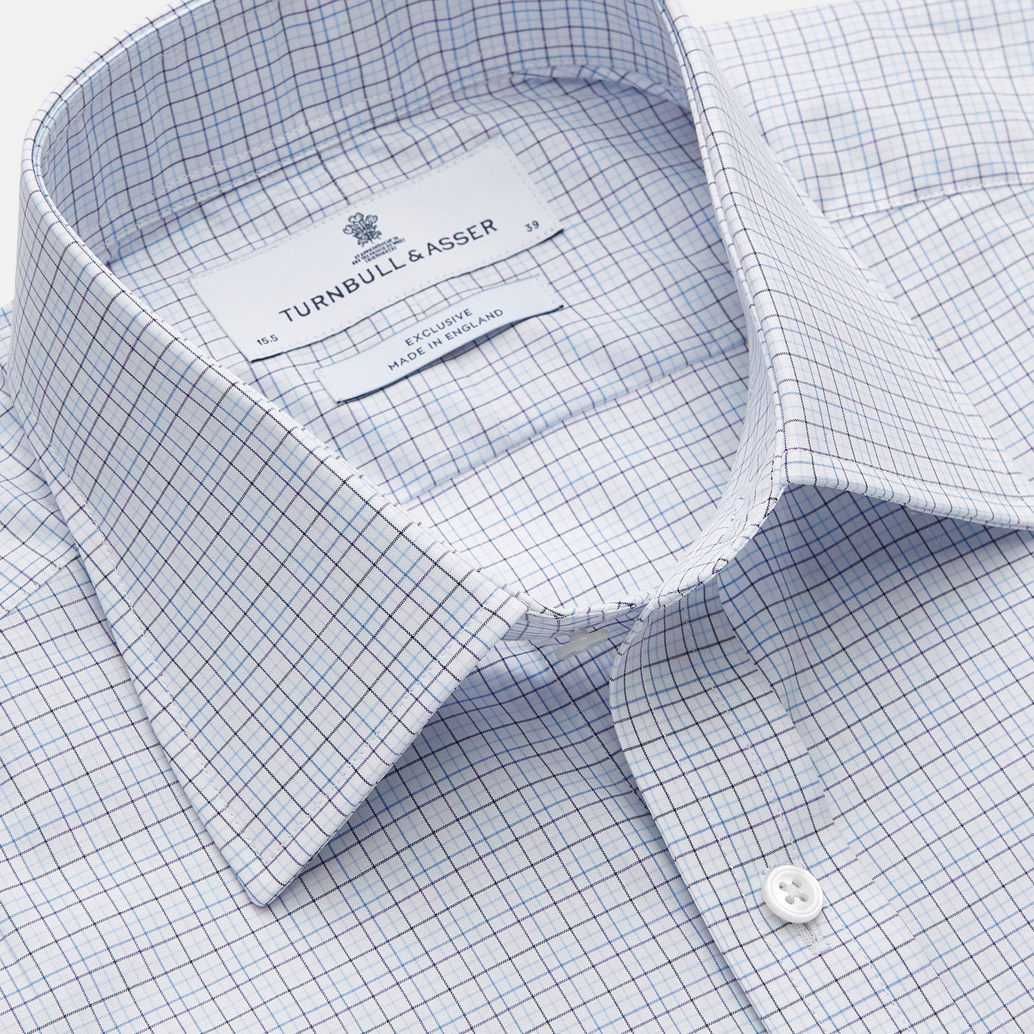 View 2 of product The Turnbull & Asser Purple Multi Check Regular Fit Mayfair Shirt features a long-sleeve design with button-down front, classic collar, and buttoned cuffs—ideal for a smart-casual look, shown on a white background.