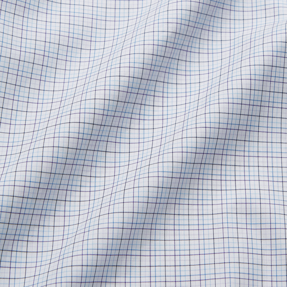 The Turnbull & Asser Purple Multi Check Regular Fit Mayfair Shirt features a long-sleeve design with button-down front, classic collar, and buttoned cuffs—ideal for a smart-casual look, shown on a white background.