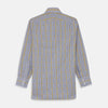 View 7 of product A man stands against a light background, wearing a Turnbull & Asser Yellow and Blue Fancy Check Regular Fit Shirt with T&A Collar, a patterned tie, dark dress pants, and black shoes. He faces forward with hands in pockets and a neutral expression.