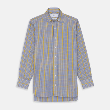 Yellow and Blue Fancy Check Regular Fit Shirt with T&A Collar Image 1