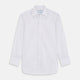 The Turnbull & Asser Red & White Stripe Sea Island Quality Cotton Regular Fit Mayfair Shirt features a classic T&A collar, button-down front, and buttoned cuffs, shown laid flat on a white background.