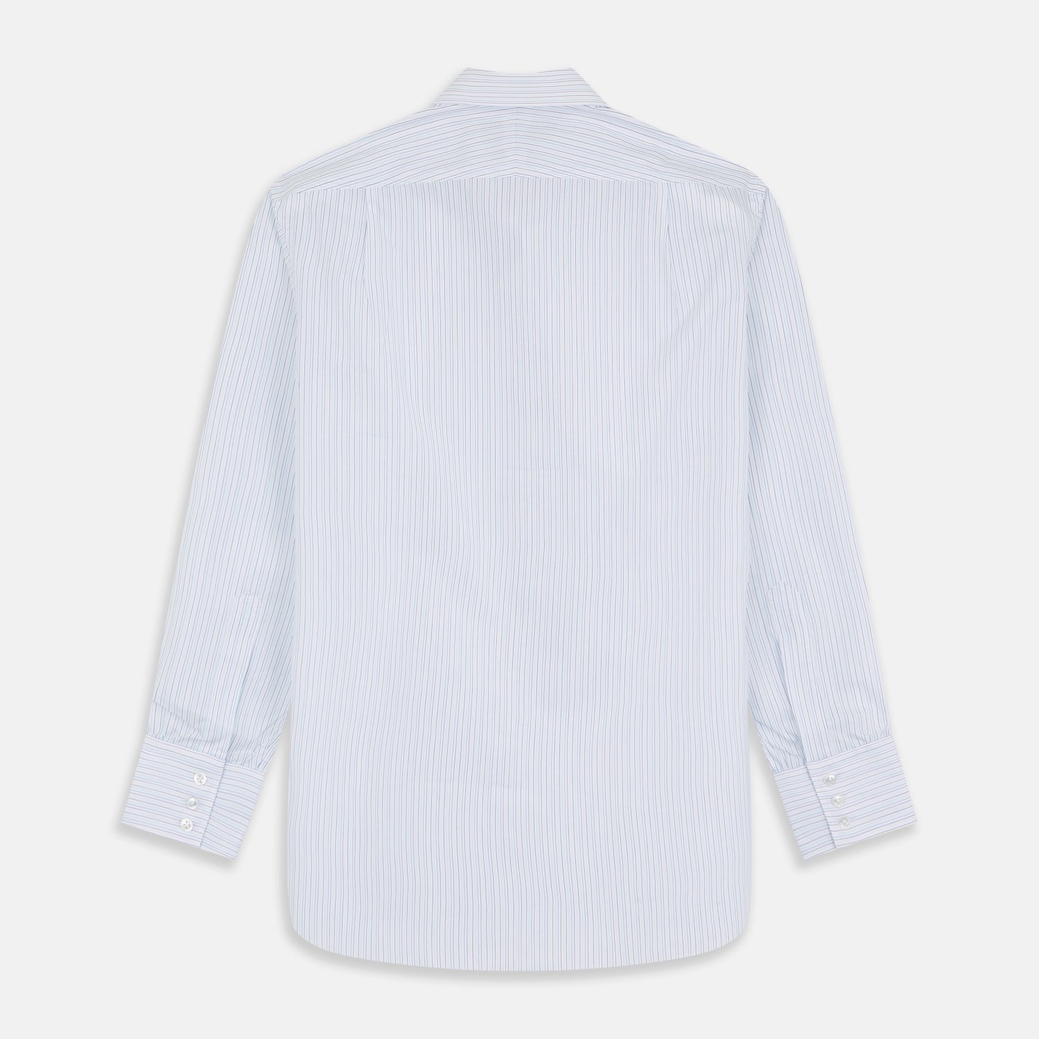 View 5 of product The Purple Multi Stripe Regular Fit Mayfair Shirt by Turnbull & Asser features long sleeves, a classic collar, and buttoned cuffs—perfect for achieving a refined yet relaxed style.