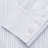 View 3 of product The Purple Multi Stripe Regular Fit Mayfair Shirt by Turnbull & Asser features long sleeves, a classic collar, and buttoned cuffs—perfect for achieving a refined yet relaxed style.