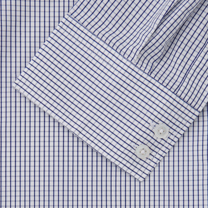Blue Check Tailored Fit Shirt with Kent Collar and 2-Button Cuffs Image 2