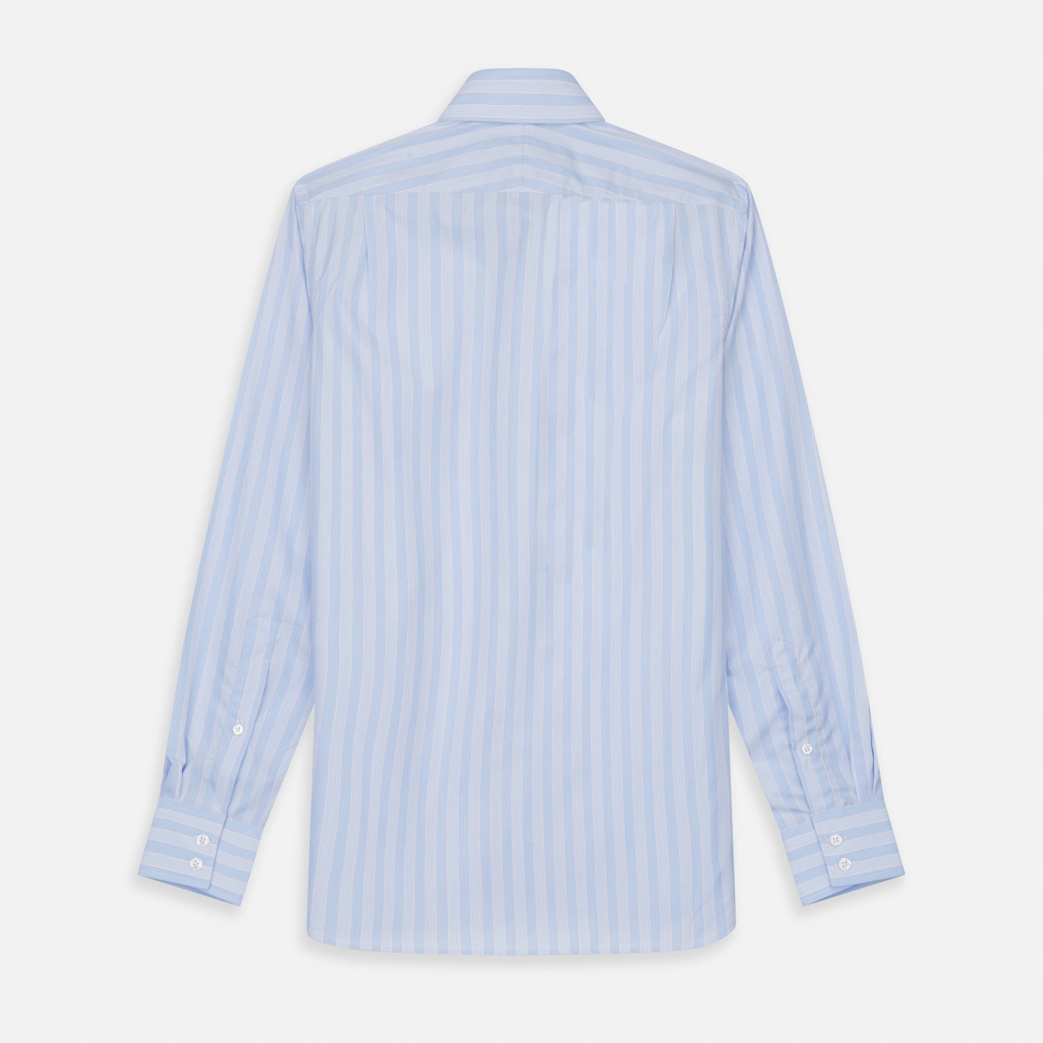 View 5 of product The Turnbull & Asser Pink and Blue Stripe Tailored Fit Shirt with a Kent collar is neatly laid flat on a plain white background.