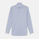 The Turnbull & Asser Sky Blue and White Stripe Tailored Fit Shirt features a Kent collar, 2-button cuffs, and is crafted from fine Italian cotton, shown flat against a plain background.