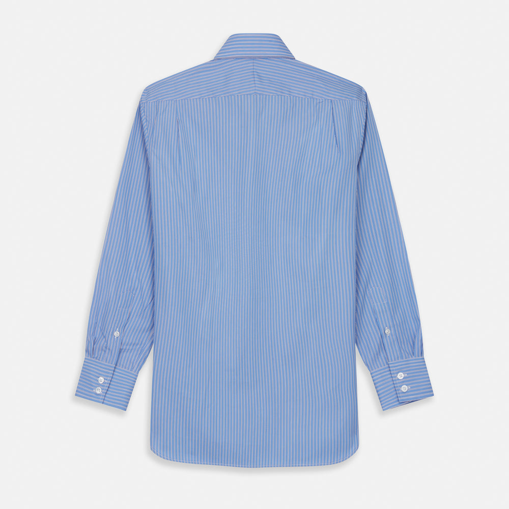 The Turnbull & Asser Oxford Blue Fancy Stripe Tailored Fit Shirt features white stripes, a Kent collar, and 2-button cuffs, shown on a plain white background.