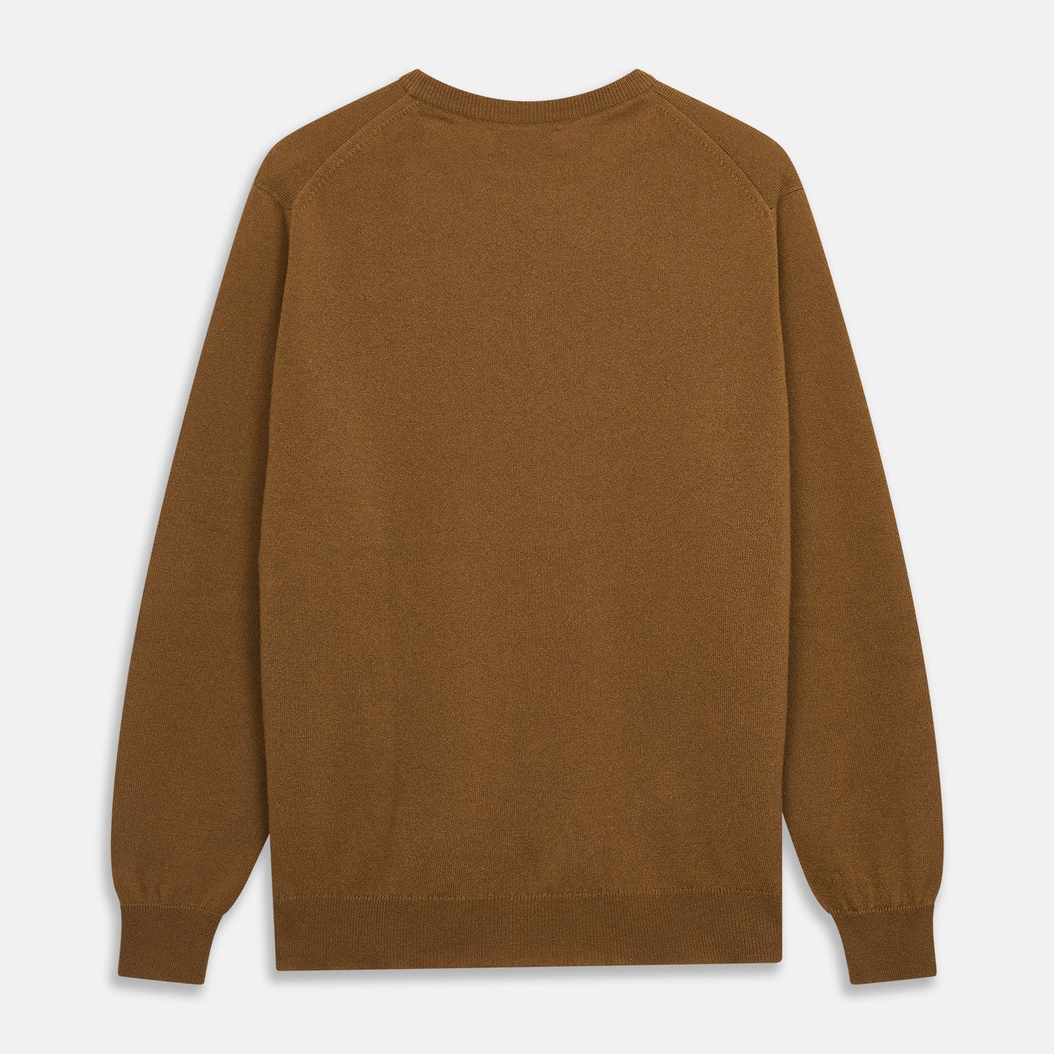 View 3 of product The Vicuna Glenn Cashmere Crew Neck Jumper by Turnbull & Asser is a brown crew neck sweater with long sleeves, ribbed cuffs, hem, and neckline, displayed flat on a white background for a classic look.