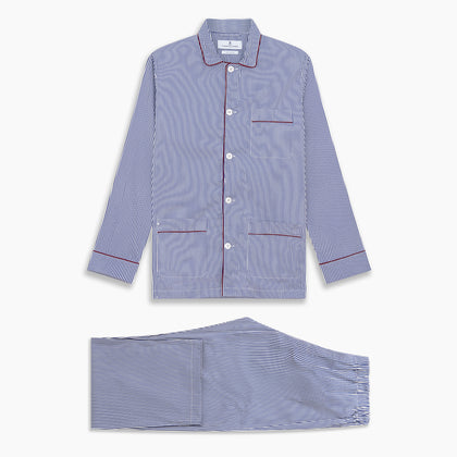 Navy & White Stripe Cotton Modern Pyjama Set Image 6