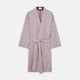 The Turnbull & Asser Burgundy Multi Check Cotton Kimono Gown is a knee-length robe with a burgundy check, red/blue/white pattern, long sleeves, a belt, and a solid burgundy inside collar.