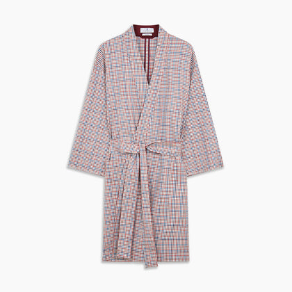 Burgundy Multi Check Cotton Kimono Gown Image 4
