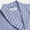 View 2 of product The Blue Multi Check Contrast Cotton Gown by Turnbull & Asser features long sleeves, a matching belt, front pocket, and contrasting checkered trim on the collar, cuffs, and pocket—offering a stylish, modern update to the classic gown.