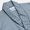 View 2 of product A Turnbull & Asser Green Multi Check Contrast Cotton Gown with a belt, featuring checkered trim on the collar, pocket, cuffs, and hem, laid flat on a white background.