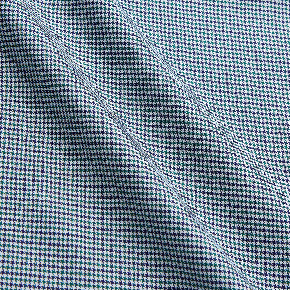 A Turnbull & Asser Green Multi Check Contrast Cotton Gown with a belt, featuring checkered trim on the collar, pocket, cuffs, and hem, laid flat on a white background.