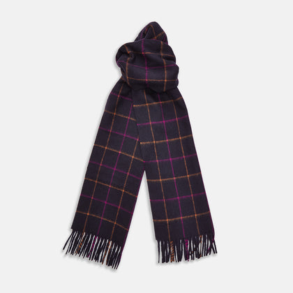 Purple Multi Tattersall Check Cashmere Scarf Image 1