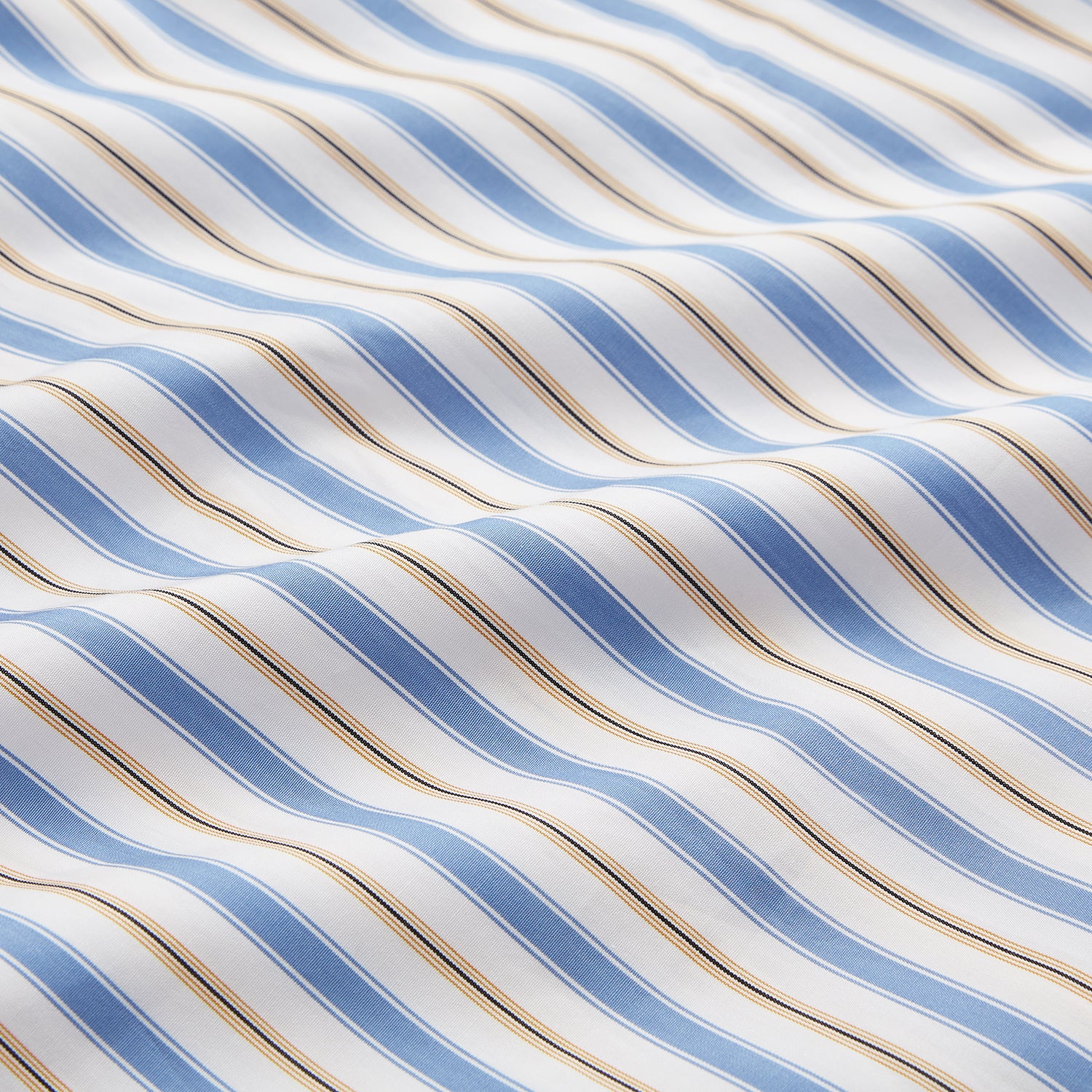 View 6 of product The Turnbull & Asser Blue Multi Stripe Regular Fit Shirt features a classic T&A collar, 3 button cuffs, and vertical blue, white, and yellow stripes for a timeless look.