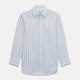 The Turnbull & Asser Blue Multi Stripe Regular Fit Shirt features a classic T&A collar, 3 button cuffs, and vertical blue, white, and yellow stripes for a timeless look.