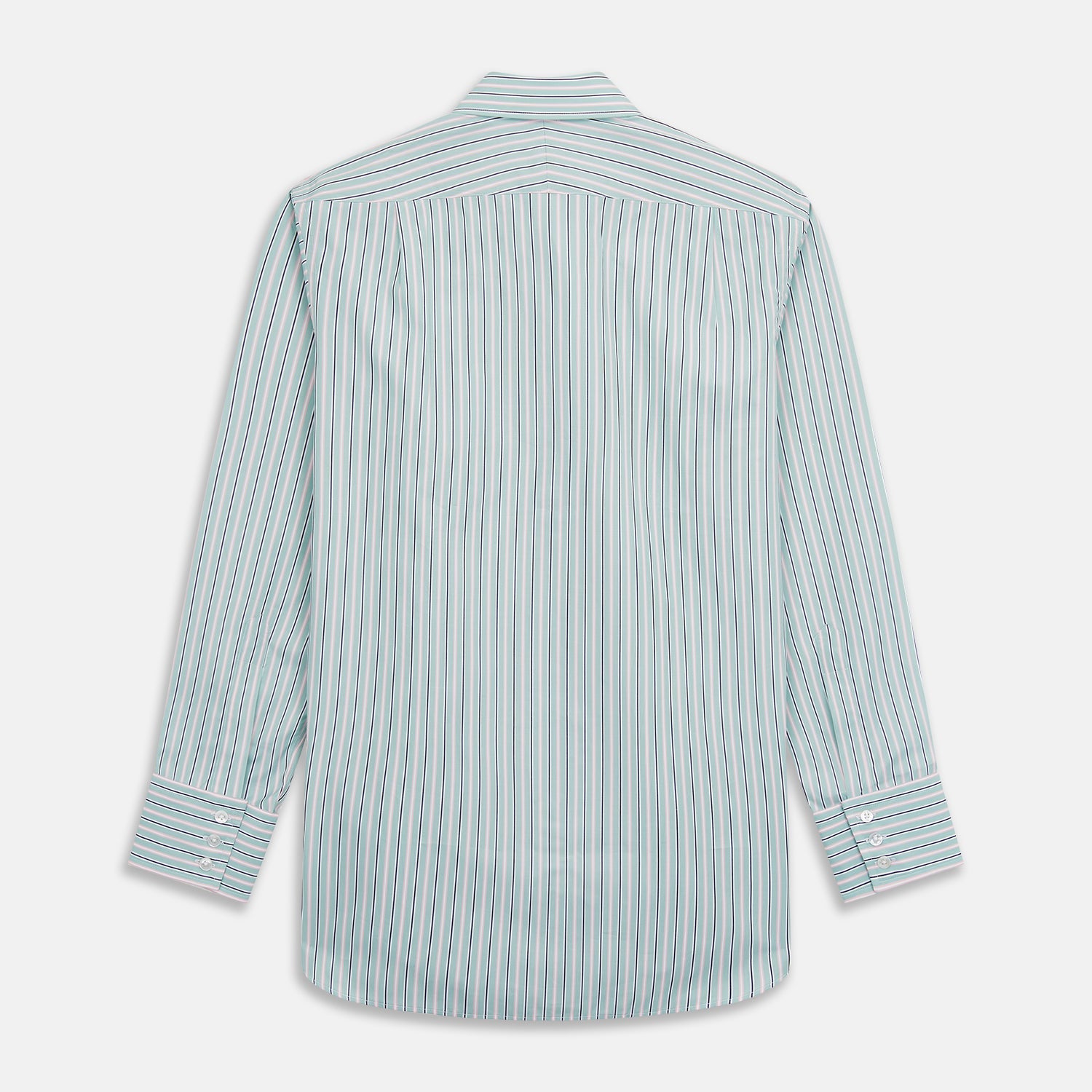 View 5 of product The Turnbull & Asser Green, Navy & Pink Stripe Regular Fit Shirt features a T&A collar, 3 button cuffs, and bold vertical stripes for a classic look.