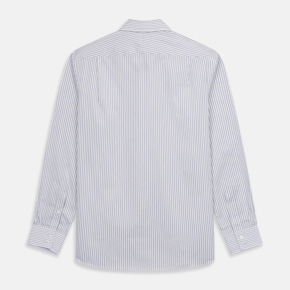 The Turnbull & Asser Grey Multi Stripe Tailored Fit Twill Shirt features a Kent collar and 2 button cuffs, displayed flat on a white background.