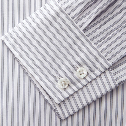 Grey Multi Stripe Tailored Fit Twill Shirt with Kent Collar and 2 Button Cuffs Image 2